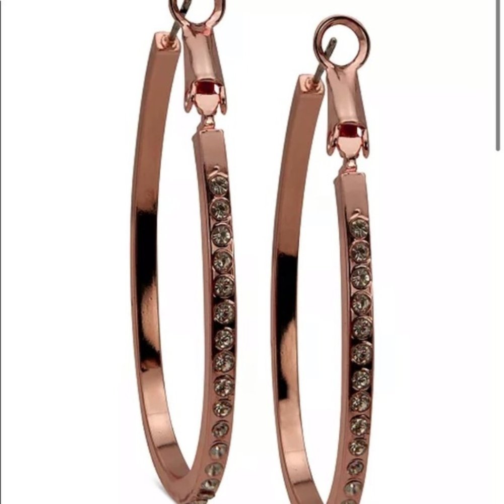 GUESS Rose Gold Pavé Oval Hoop Earrings